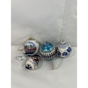 Lot Of 5 Mixed Handing Ball Ornaments Glasses Porcelain Hand Painting‎